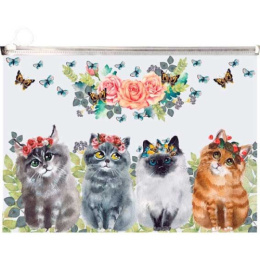 Папка-карман на молнии А4 Devente Котики 180мкм, с расширением, матовая полупрозрачная 3072119