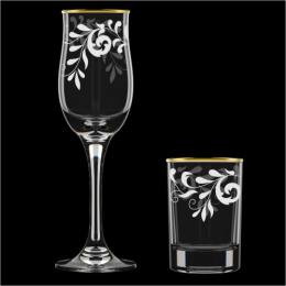 Бар - набор стеклянный 13 предметов (6 стопок + 6 бокалов для шампанского + барная стойка) Скарлет, в п/у Декостек 1502-ГЗ4