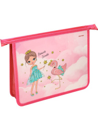 Папка для тетрадей А5 на молнии Девочка и фламинго ПТ-2224