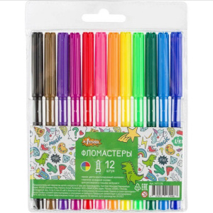 Фломастеры 12 цветов Отличник, смываемые 1471178