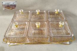 Менажница стеклянная 6 секций с крышками на металлической подставке прямоугольная 290х175х85мм, в п/у Коралл 9190