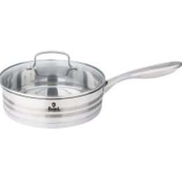 Сковорода из нержавеющей стали 240мм стеклянная крышка, металлическая ручка, многослойное дно Rashel R-2/24ск