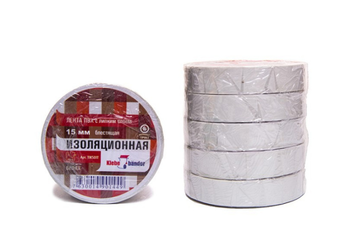Изолента ПВХ 15мм х 10м белая Klebebander TIK551T