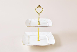 Блюдо 2 яруса керамическое квадратное 165мм/200мм Снежная королева Коралл CMB0124-A