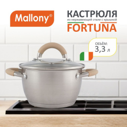 Кастрюля из нержавеющей стали  3,3л 200мм стеклянная крышка, Fortuna Mallony 007219