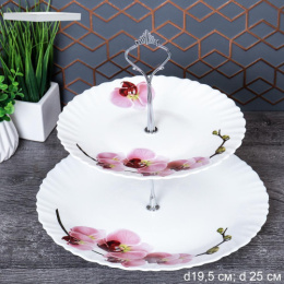 Блюдо 2 яруса стеклокерамическое 195/250мм Орхидея, в инд/у WG-2/LXP80/100/730116