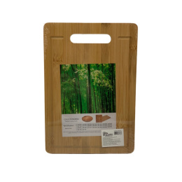 Доска разделочная деревянная бамбук 200х290мм с желобом, с прорезной ручкой РД76767