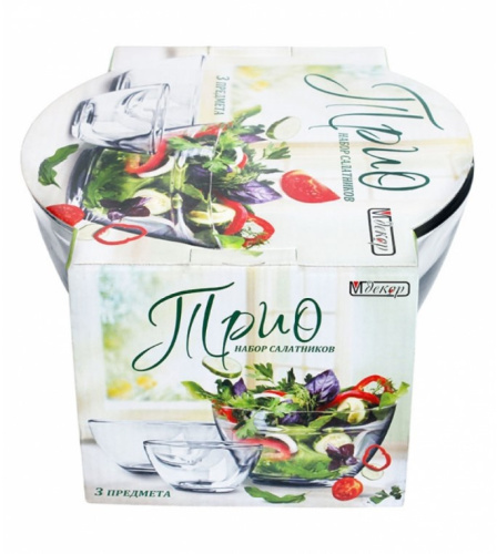 Набор салатников стеклянных Трио 3шт. Одуванчики Декостек 1223-Д