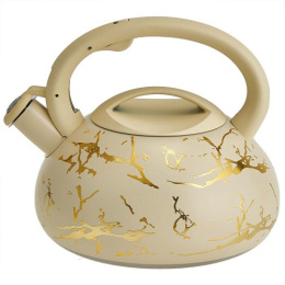 Чайник из нержавеющей стали со свистком 3,0л бежевая ручка, бежевый с золотом Alpenkok AK-541