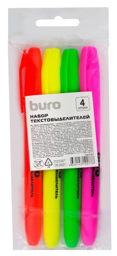 Текстовыделителей набор 4 цвета Buro 1487367