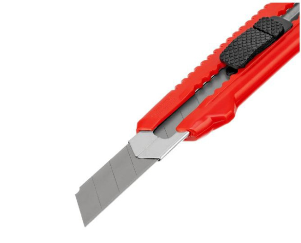 Нож пластиковый с выдвижным сегментированным лезвием 18мм металлическая направляющая Matrix 78918
