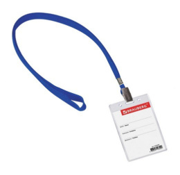 Бейдж  60х90мм Brauberg, вертикальный на синей ленте 45см 235698