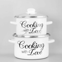 Эмаль набор посуды Эстет 2 предм. кастрюли цилиндрические со стеклян. крышками 2л, 3л Готовим с любовью Эстет ЭТ-75386