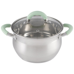 Кастрюля из нержавеющей стали  4,6л 220мм стеклянная крышка, ручки с силиконом, Mentolo Mallony 103578
