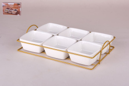 Менажница фарфоровая 6 секций на металлической подставке прямоугольная 280х185х60мм, в п/у Коралл ZD15287