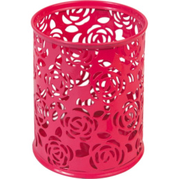 Стакан для пишущих принадлежностей Devente круглый, ажурный металлический, ярко-розовый 4104702
