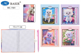 Блокнот А5  48 листов Собачки, на замочке с ручкой, гребень МС-7581