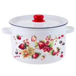Кастрюля эмалированная  7,0л цилиндрическая с металл. крышкой с декором Ягодки Appetite 1с18с