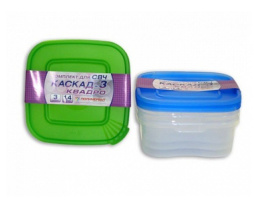 Контейнеры для СВЧ пластиковые набор 3шт. квадратные 1,4л Каскад 3 Квадро Полимербыт С68001