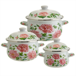 Эмаль набор посуды 3 предм. кастрюли грушевидные с металл. крышками 1,5л, 2,8л, 3,6л Пионы Metalloni EM-1640