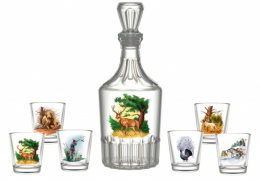 Набор стеклянный  7 предметов (графин - штоф + 6 стопок) Охота, в п/у Декостек 1230-Д