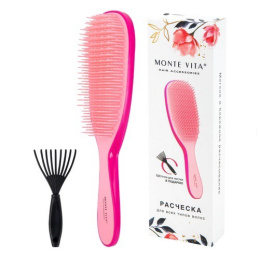 Расческа для волос Monte Vita массажная 22,5х6,5см, щетка для чистки в подарок, розовый 457428