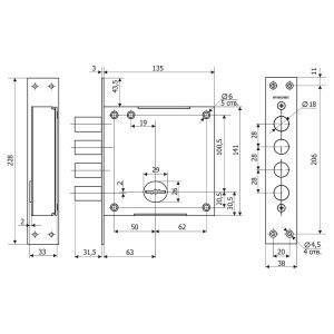 Замок врезной Гардиан-4001Т левый Гардиан 40420