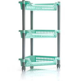 Этажерка пластиковая угловая трехсекционная на колесах 38х30х58см Полимербыт С087