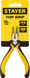 Тонкогубцы прямые 120мм обрезиненные (двухкомпонентные) ручки, никелированные, мини, TopGrip Stayer 2218-2