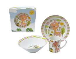 Набор детской посуды фарфоровой 3 предмета Олененок, в п/у Фокус 3-3206