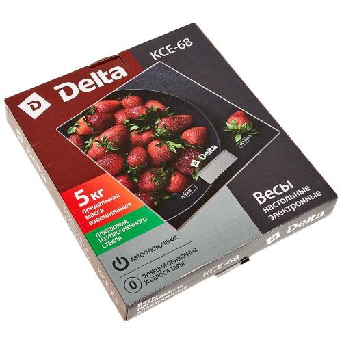 Весы кухонные электронные до  5кг, стеклянные, клубнички Delta KCE-68