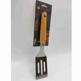 Лопатка из нержавеющей стали с прорезями 34х8,6см деревянная ручка Радужный Дом РД72912