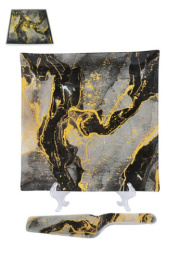 Набор для торта стеклянный 2 предмета (блюдо квадратное 300х300мм + лопатка), в п/у Lavenir S3100/2PDQ-DD168