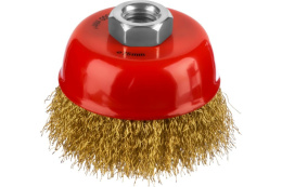 Крацовка для угловой шлифовальной машины  75мм, М14 (чашка) из латунированной витой проволоки Mirax 35142-075