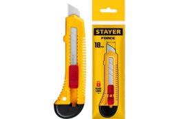 Нож пластиковый с выдвижным сегментированным лезвием 18мм упроченный, Force Stayer 0911