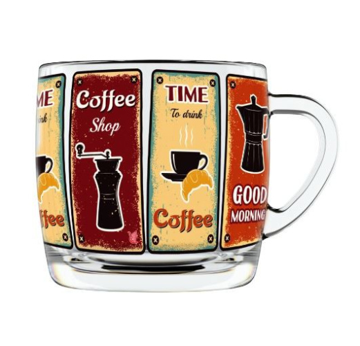 Кружка стеклянная 300мл Кофенечка Декостек 2134-Д
