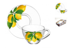 Набор чайный стеклянный  4 предмета Дуэт Лимоны, в п/у Декостек 2222-Д