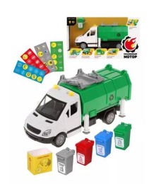 Машина инерционная пластиковая Городские спасатели. Мусоровоз 26х11х12см, функциональная, с аксессуарами, свет, звук, в коробке Пламенный мотор 870887