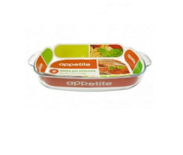 Форма для запекания стеклянная жаропрочная прямоугольная 34х22х6см 2,7л с ручками Appetite PLG27