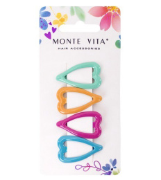 Заколки для волос Monte Vita набор  4шт. клик-клак, сердечки ассорти, 3,5см 457082