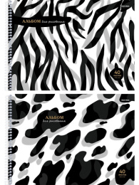 Альбом для рисования 40 листов Черно-белые принты, гребень 40-5911