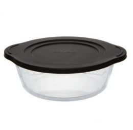 Кастрюля стеклянная жаропрочная круглая 2,1л пластиковая черная крышка Borcam 59001 PLS Black