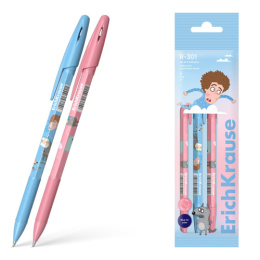 Ручка шариковая ErichKrause R-301 Stick Grip Приключения Пети, синий 0,7мм 61905