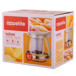 Чайник заварочный стекло+пластик 0,7л с металлическим фильтром бежевый Appetite F8070