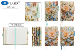 Блокнот А6  80 листов Цветы Бабочки, с резинками для ручек МС-7592