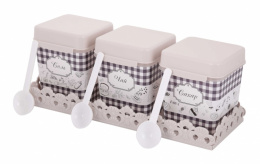 Банки для сыпучих пластиковые набор 3шт. 1,2л квадратные на подставке Плетенка Альтернатива М4726