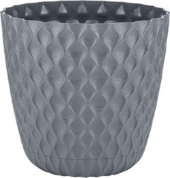 Горшок для цветов пластиковый Wave с поддоном  4,7л d-20,5см h-19,5см вулканический серый InGreen IG650310026