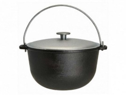 Казан чугунный  6л d-26см с алюминиевой крышкой и металлической дужкой, походный Туризм Гардарика 1506-6