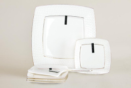 Набор для торта керамический квадратный 8 предметов Снежная королева Коралл СРТ0254-А