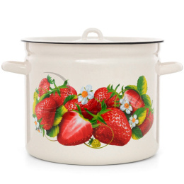Кастрюля эмалированная  9,0л цилиндрическая с металл. крышкой с декором Клубника Эстет ЭТ-72695